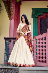 Vichitra Silk Embroidered Lehenga with Sequins & Kalamkari Print Border – Ethnic Wear for Festive Occasions