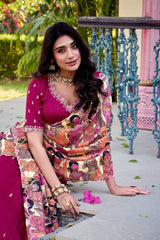 Vichitra Silk Lehenga with Sequin & Thread Embroidery and Kalamkari Print Border – Elegant Festive Wear