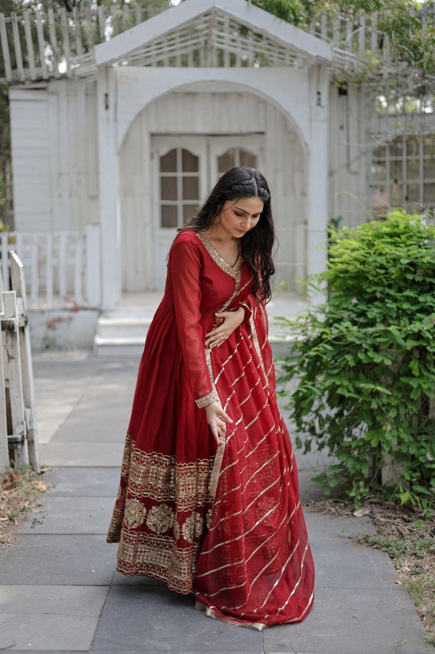 Faux Blooming Kurta Set with Multi-Sequins Embroidery and Micro Cotton Pants