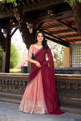 Silver Glossy Lehenga with Sequins & Hotfix Embroidery | Silk Lined with Rangoli Silk Dupatta