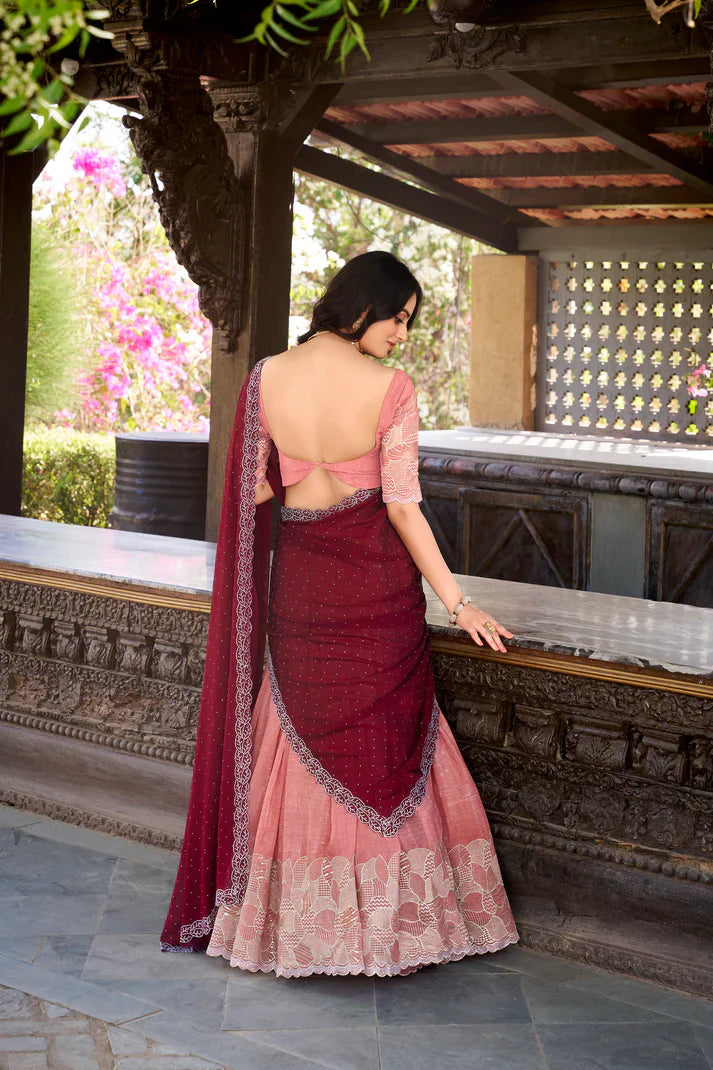 Silver Glossy Lehenga with Sequins & Hotfix Embroidery | Silk Lined with Rangoli Silk Dupatta