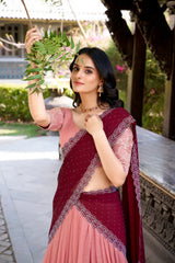 Silver Glossy Lehenga with Sequins & Hotfix Embroidery | Silk Lined with Rangoli Silk Dupatta