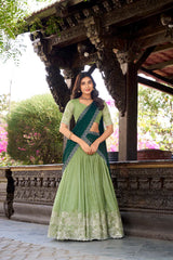 Elegant Silver Glossy Lehenga with Sequins & Hotfix Embroidery, Silk Lining & Rangoli Silk Dupatta