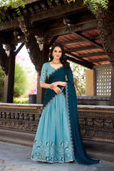Stitched Silver Glossy Lehenga with Sequins & Hotfix Embroidery, Silk Lining, and Rangoli Silk Dupatta