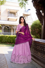 Elegant Silver Glossy Lehenga Set with Sequins, Thread Embroidery & Hotfix Detailing – Stitched Lehenga with Drawstring Closure