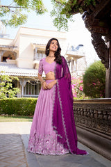 Elegant Silver Glossy Lehenga Set with Sequins, Thread Embroidery & Hotfix Detailing – Stitched Lehenga with Drawstring Closure