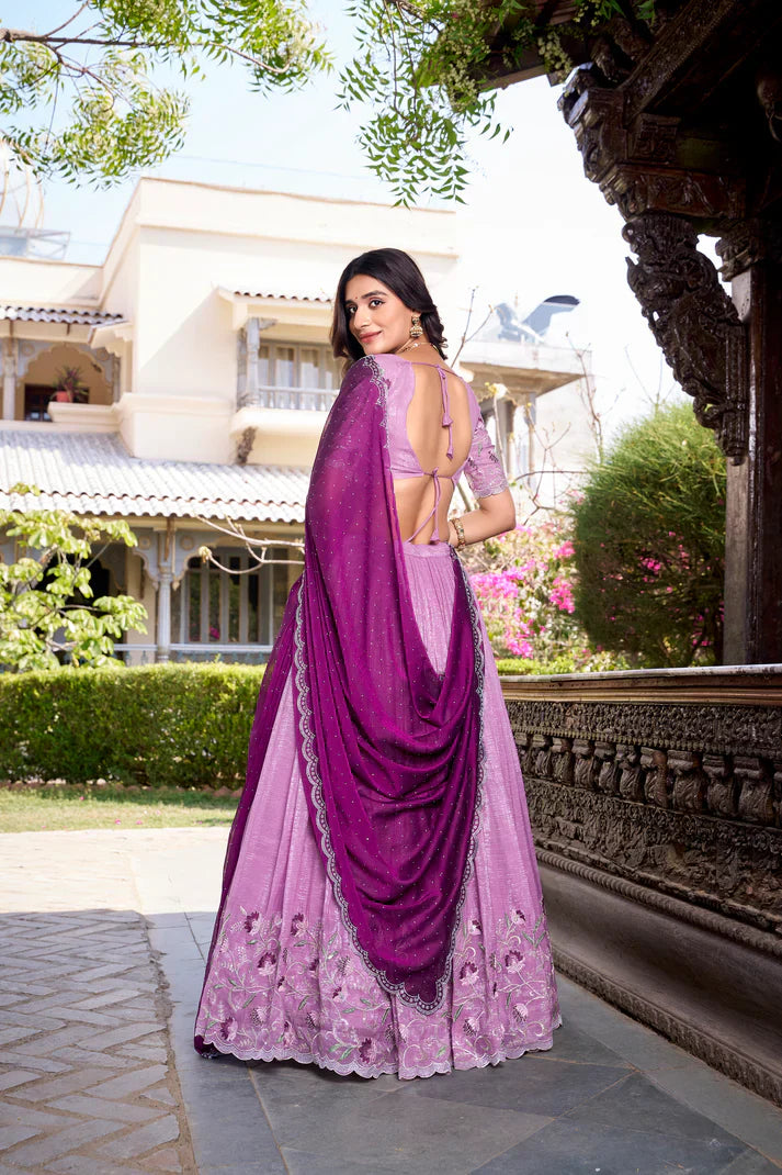 Elegant Silver Glossy Lehenga Set with Sequins, Thread Embroidery & Hotfix Detailing – Stitched Lehenga with Drawstring Closure