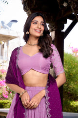 Elegant Silver Glossy Lehenga Set with Sequins, Thread Embroidery & Hotfix Detailing – Stitched Lehenga with Drawstring Closure