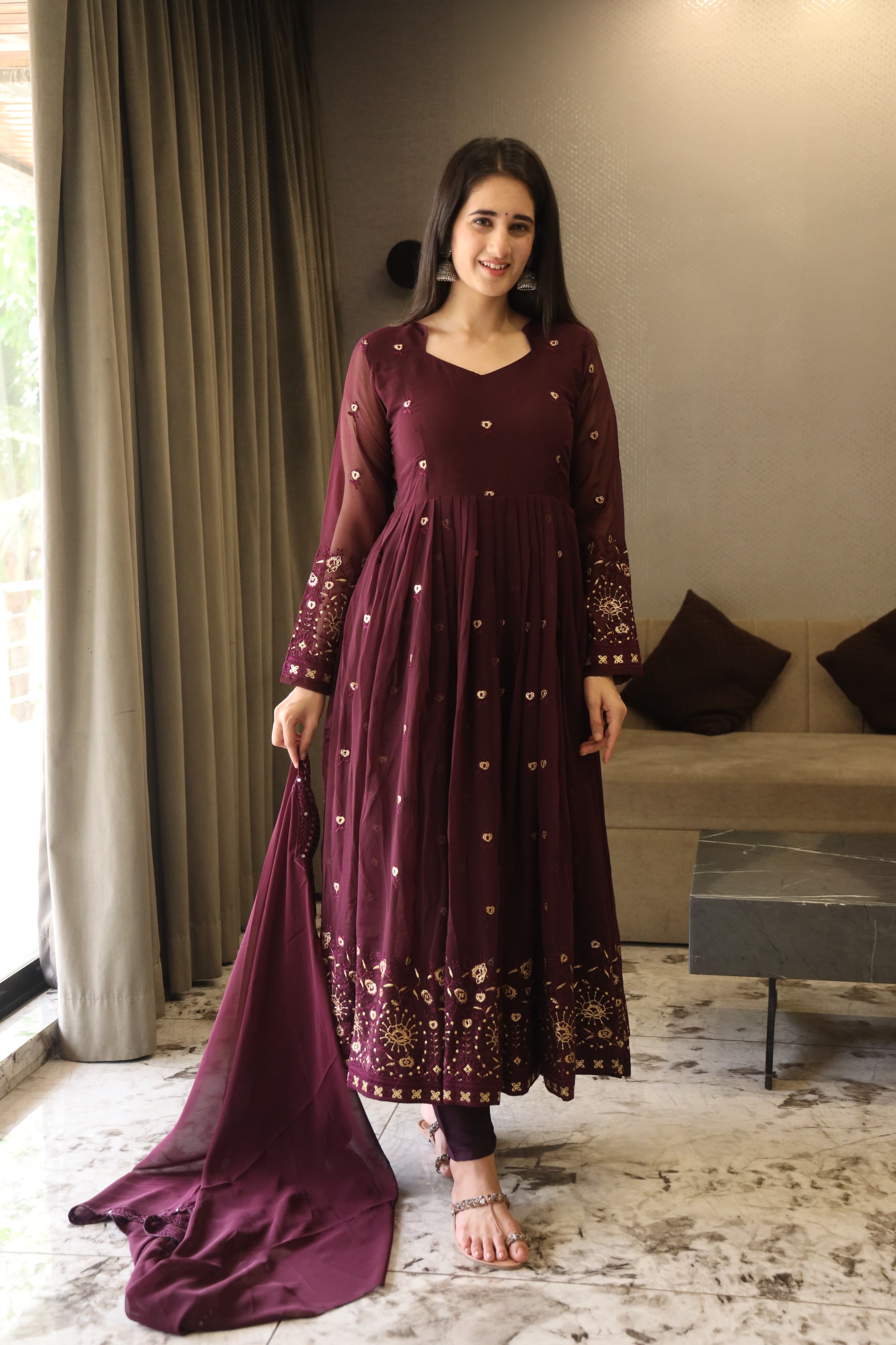 Georgette Multicolor Embroidered Kurta Set with Dupatta