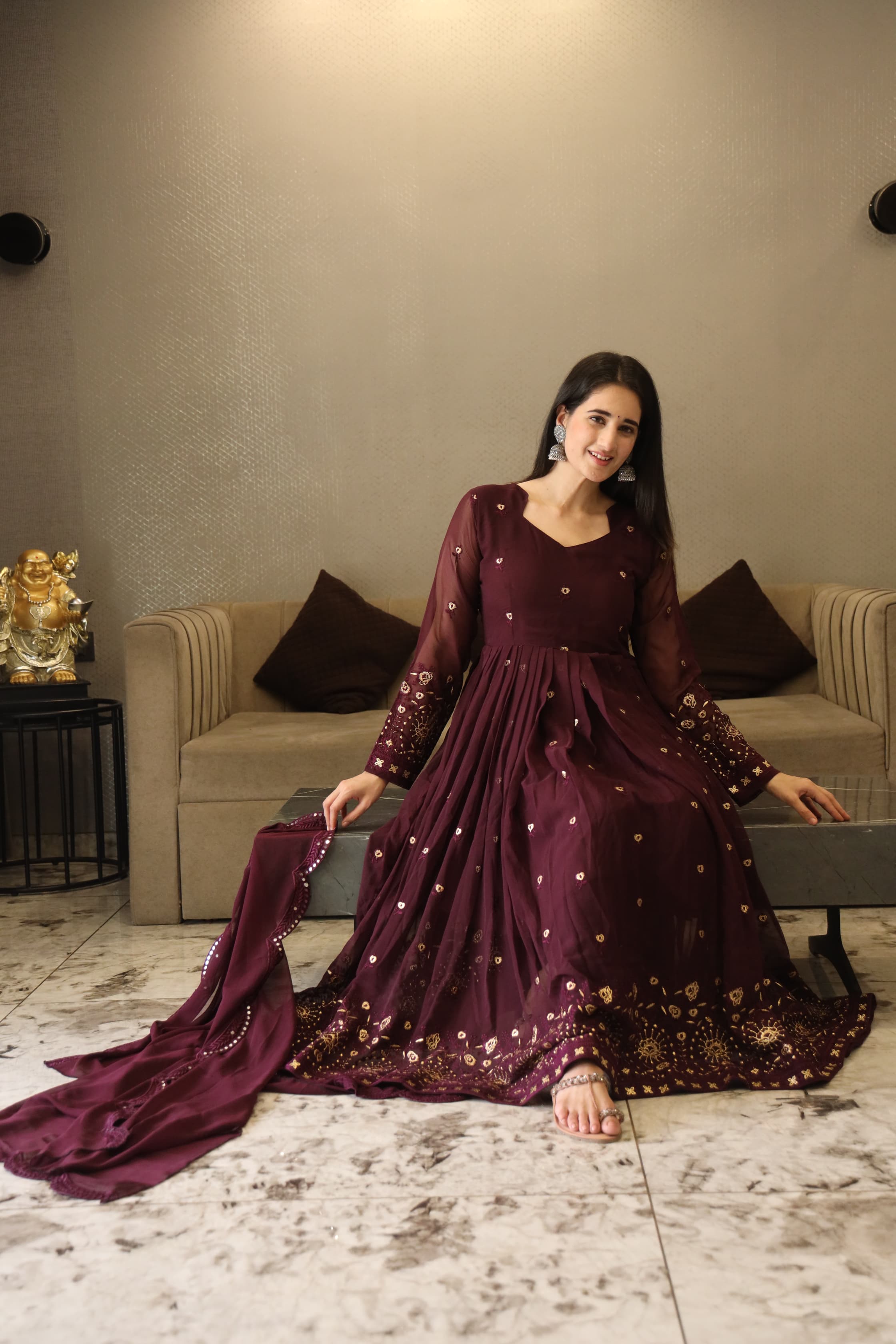 Georgette Multicolor Embroidered Kurta Set with Dupatta