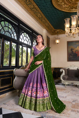 Traditional Kanchipuram Lehenga Set with Zari Weaving and Embroidered Georgette Dupatta