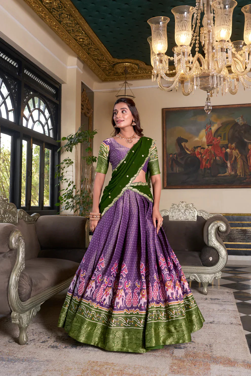Traditional Kanchipuram Lehenga Set with Zari Weaving and Embroidered Georgette Dupatta