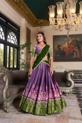 Traditional Kanchipuram Lehenga Set with Zari Weaving and Embroidered Georgette Dupatta