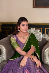 Traditional Kanchipuram Lehenga Set with Zari Weaving and Embroidered Georgette Dupatta