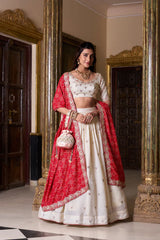 Vichitra Silk Lehenga with Sequins & Thread Embroidery and Pure Cotton Dupatta