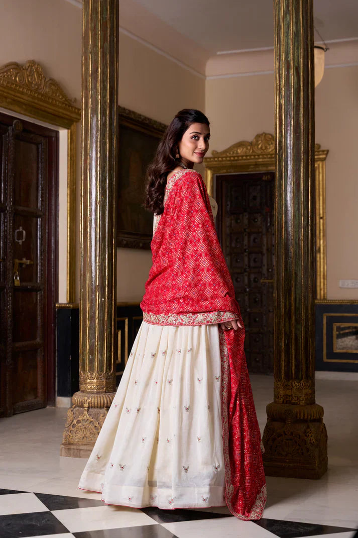 Vichitra Silk Lehenga with Sequins & Thread Embroidery and Pure Cotton Dupatta
