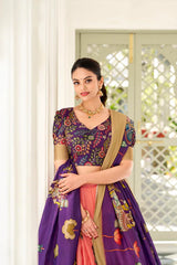 Dola Silk Kalamkari Print Lehenga Set with Zari Weaving Border – Festive & Wedding Wear