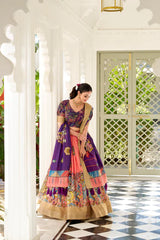 Dola Silk Kalamkari Print Lehenga Set with Zari Weaving Border – Festive & Wedding Wear