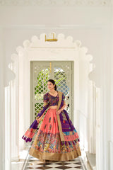 Dola Silk Kalamkari Print Lehenga Set with Zari Weaving Border – Festive & Wedding Wear