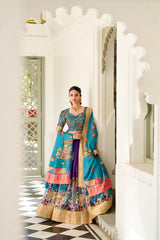 Dola Silk Kalamkari Print Lehenga Set with Zari Weaving Border – Elegant Ethnic Wear for Festive Occasions