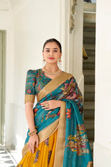 Dola Silk Lehenga Set with Kalamkari Print and Weaving Border