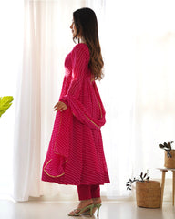 Sky Blue Laheriya Print Faux Georgette Anarkali Suit with Micro Cotton Inner & Printed Dupatta