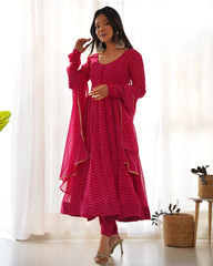 Sky Blue Laheriya Print Faux Georgette Anarkali Suit with Micro Cotton Inner & Printed Dupatta