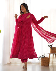 Sky Blue Laheriya Print Faux Georgette Anarkali Suit with Micro Cotton Inner & Printed Dupatta
