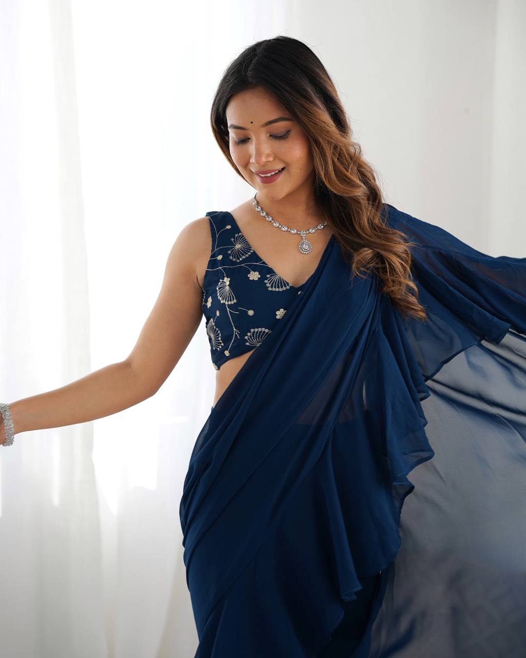Vibrant Teal Blue Georgette Sharara Set with Sequins & Zari Embroidery