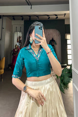 Elegant Tussar Silk Lehenga Set with Floral Print and Mirror Work Blouse