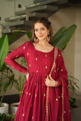 Elegant Chinnon Embroidered Gown with Dupatta - Perfect Party Wear