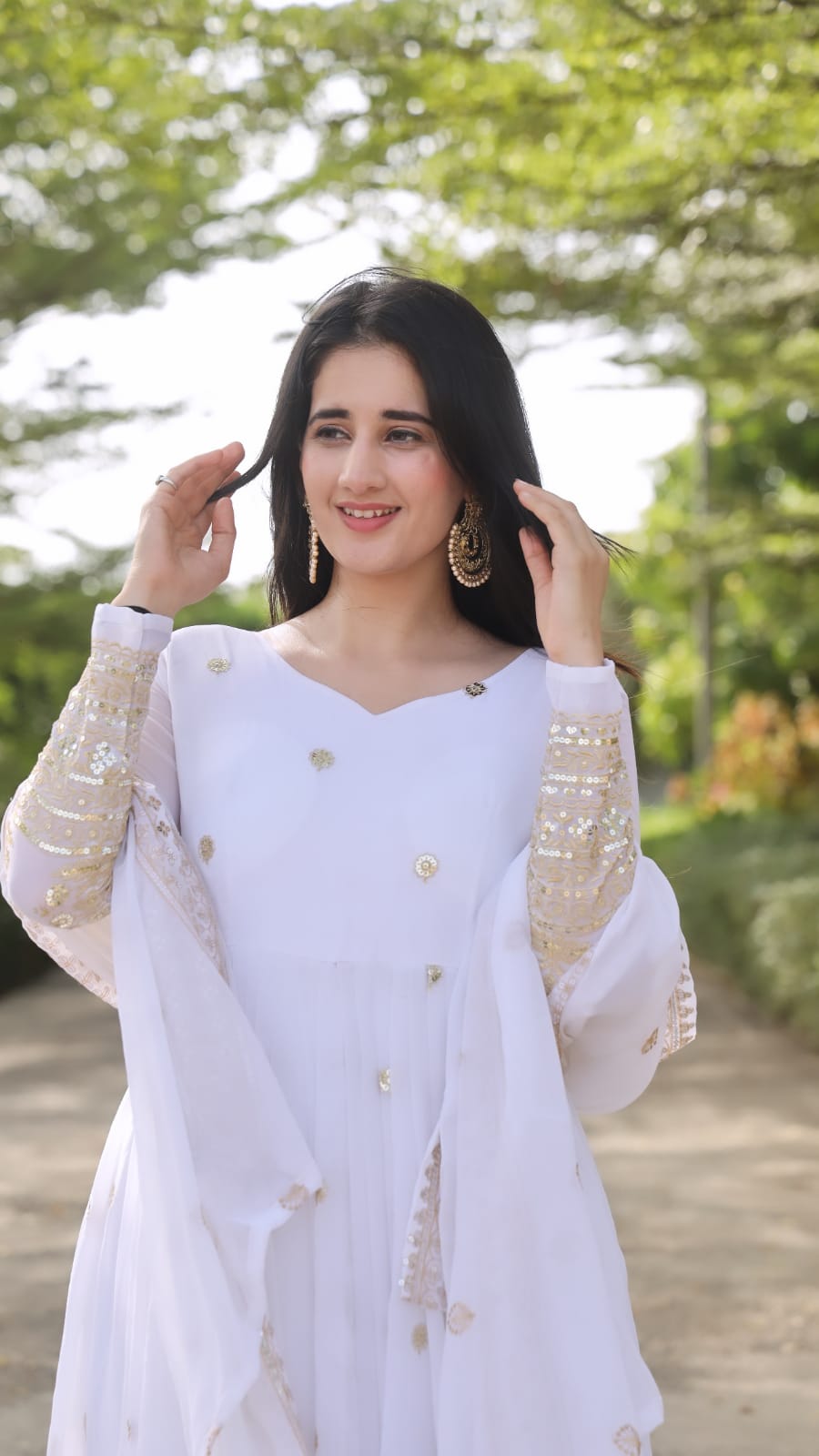 Georgette Kurta with Multi Embroidery, Micro Cotton Pants & Embroidered Georgette Dupatta