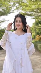 Georgette Kurta with Multi Embroidery, Micro Cotton Pants & Embroidered Georgette Dupatta
