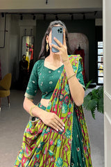 Elegant Tussar Silk Lehenga with Kalamkari Print and Foil Work Border