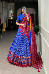 Festive Leheriya Tussar Silk Lehenga Choli with Patola Border and Bandhani Dupatta