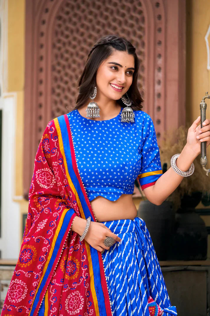 Festive Leheriya Tussar Silk Lehenga Choli with Patola Border and Bandhani Dupatta