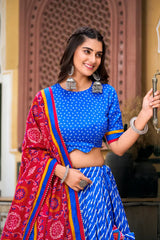 Festive Leheriya Tussar Silk Lehenga Choli with Patola Border and Bandhani Dupatta