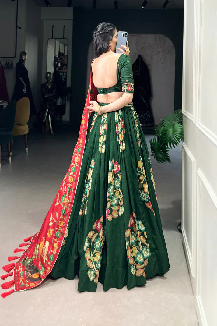 Traditional Tussar Silk Lehenga with Foil Print and Gotta Patti Lace Border