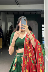 Traditional Tussar Silk Lehenga with Foil Print and Gotta Patti Lace Border
