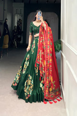 Traditional Tussar Silk Lehenga with Foil Print and Gotta Patti Lace Border