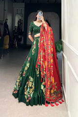 Traditional Tussar Silk Lehenga with Foil Print and Gotta Patti Lace Border