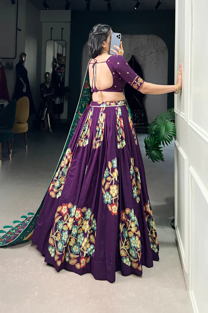 Tussar Silk Lehenga with Printed & Foil Work and Lace Touch Up