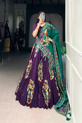 Tussar Silk Lehenga with Printed & Foil Work and Lace Touch Up