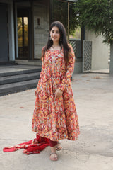 Muslin Crossed Embroidery Kurta Set with Micro Cotton Pants & Georgette Dupatta