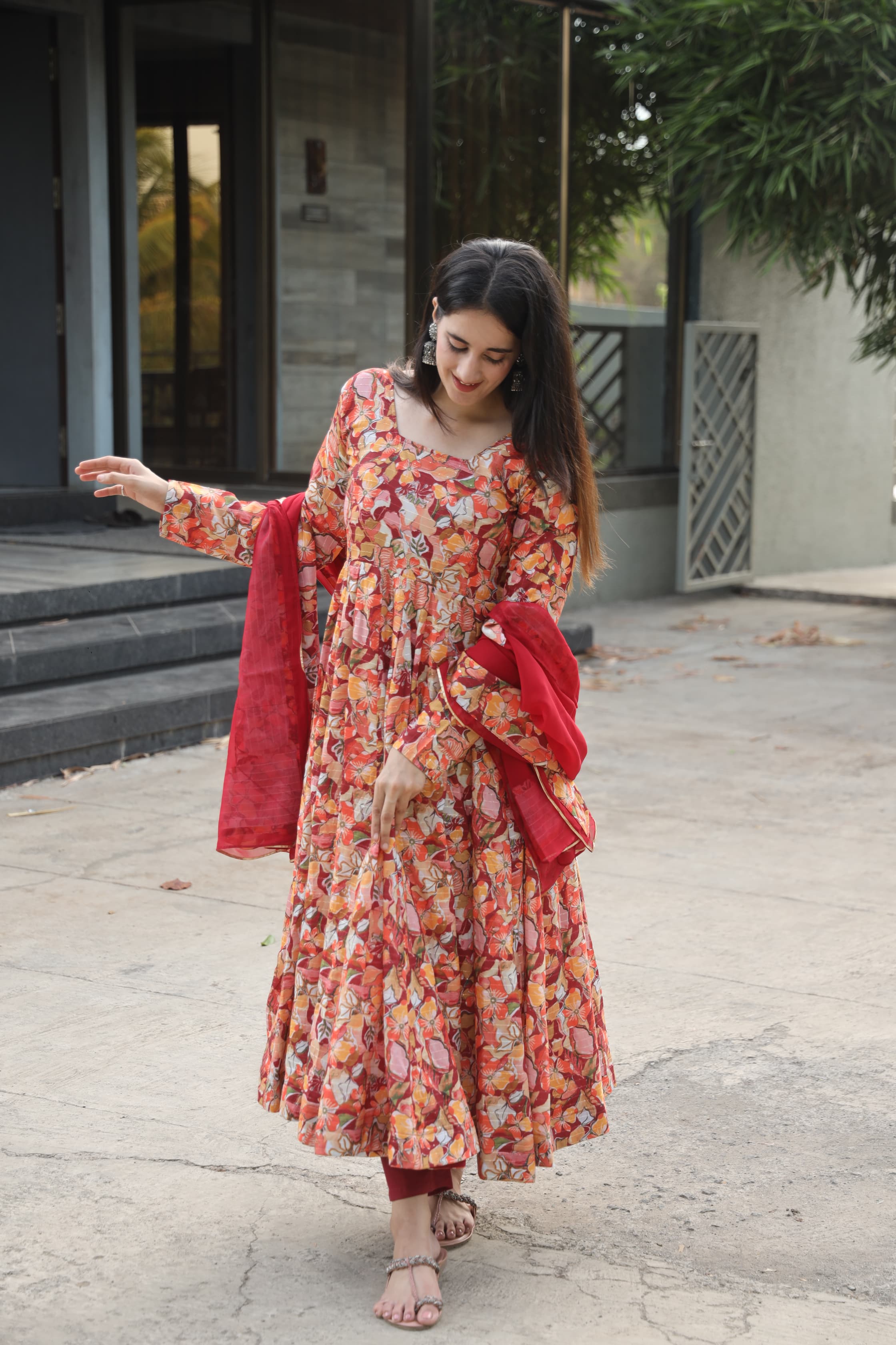 Muslin Crossed Embroidery Kurta Set with Micro Cotton Pants & Georgette Dupatta