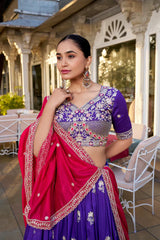 Elegant Vichitra Silk Lehenga Set with Sequins & Thread Embroidery