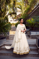Stunning Silver Glossy Lehenga Set with Sequins, Embroidery & Foil Work – Stitched Lehenga with Drawstring Closure