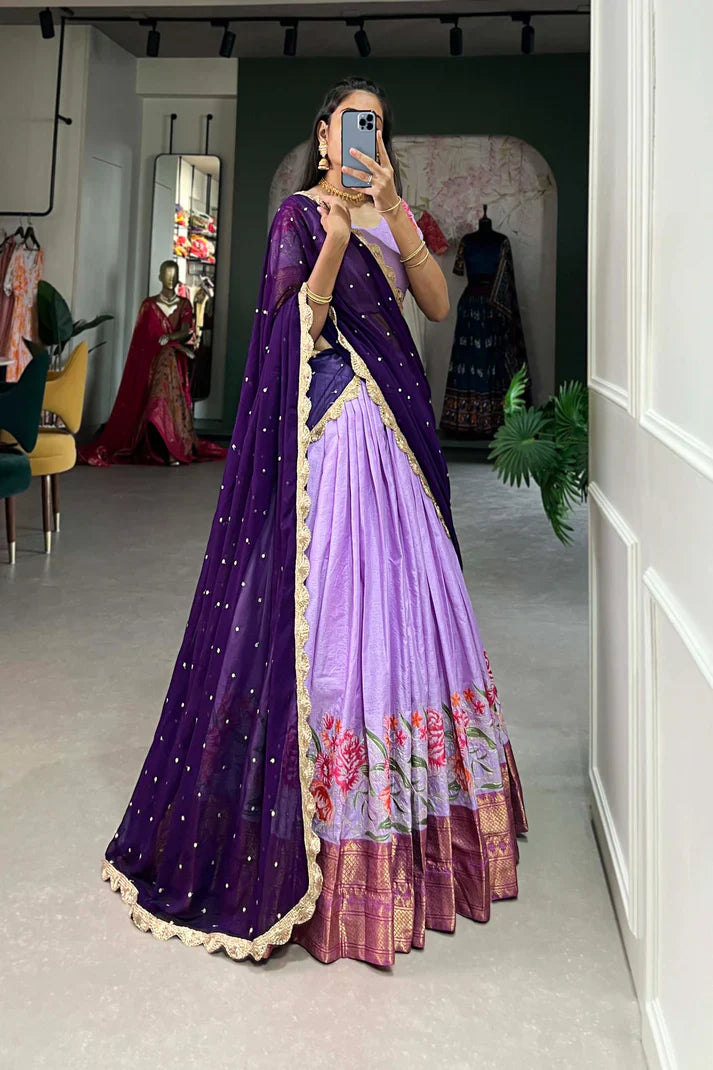 Elegant Cotton Silk Lehenga with Thread Embroidery & Sequins Embroidered Georgette Dupatta