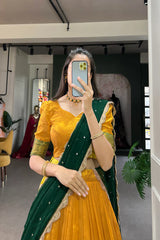 Elegant Cotton Silk Lehenga with Thread Embroidery and Sequins Embroidered Georgette Dupatta