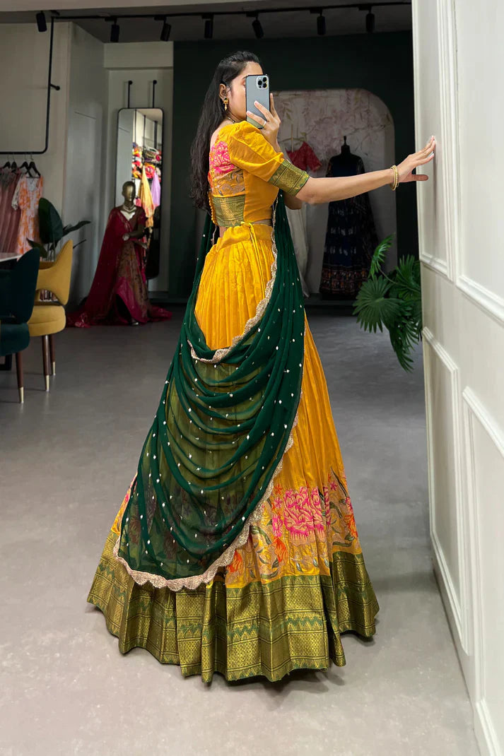 Elegant Cotton Silk Lehenga with Thread Embroidery and Sequins Embroidered Georgette Dupatta